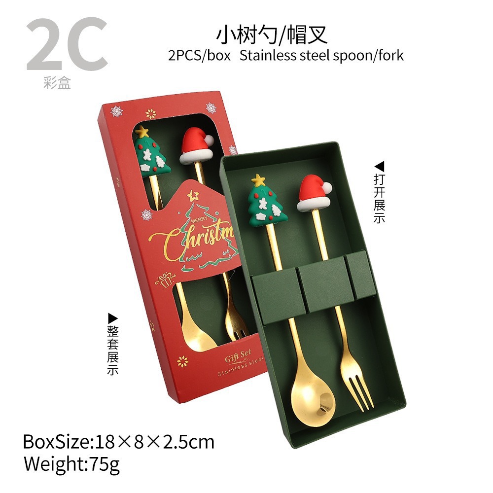 Cuchilleras de acero inoxidable transfronterizas muñecas de Navidad cucharas y tenedores juegos de regalo de café cucharas de postre horquilla de fruta pastel image 9