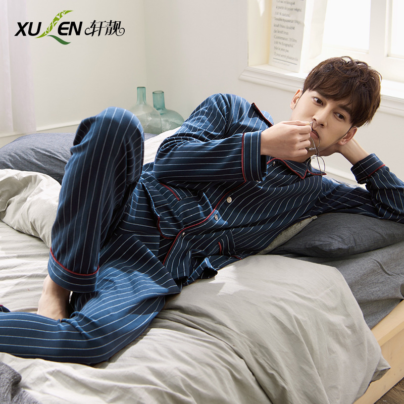 Pijamas de los hombres de primavera y otoño 100% algodón manga larga más tamaño desgaste del hogar Otoño e Invierno traje de algodón fino