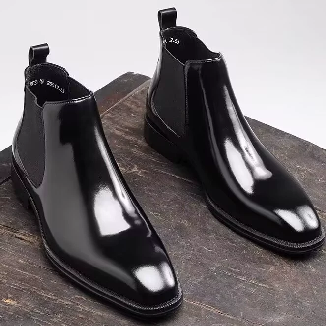 Туфли из воловьей кожи в британском стиле с квадратным носком, Мужская официальная кожаная обувь, мужская обувь, деловые ботинки, мужские ботинки челси, глянцевые