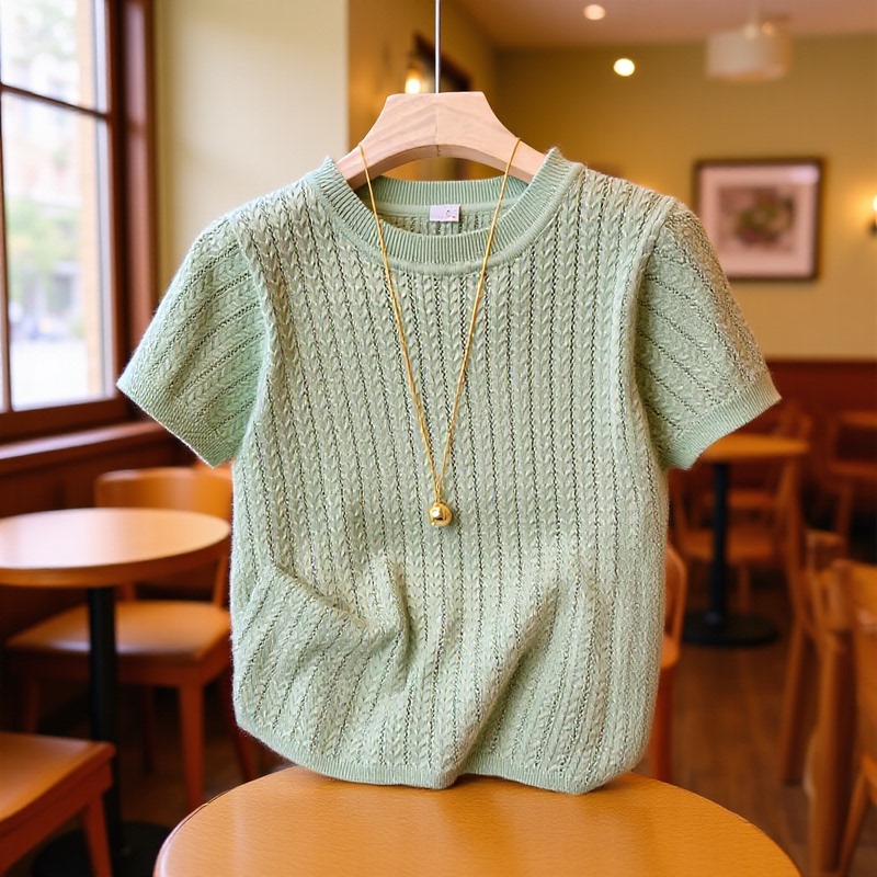 French-Style Chic Hollow-Out Round-Neck Knit Women's Short-Sleeve 2026 Summer Gentle and Stylish Lightweight Top T-Shirt for Women A3563 French-Style Chic Hollow-Out Round-Neck Knit Women's Short-Sleeve 2026 Summer Gentle and Stylish Lightweight Top T-Shirt for Women A3563