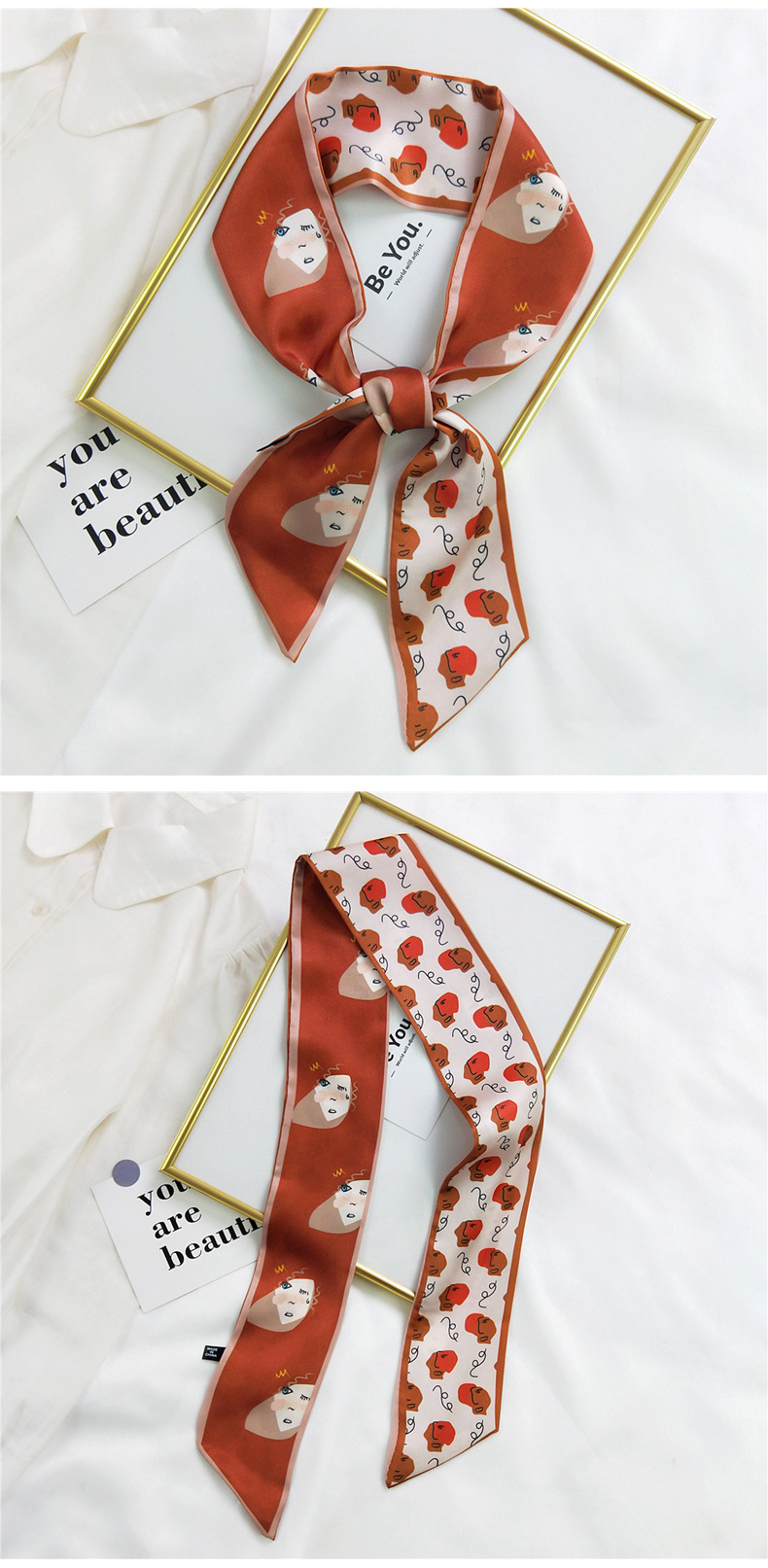 20g Weight Silk Scarf Classification Travel Occasion Unisex Gender Sweet Style Khaki, Multicolor, Dark Blue, White, Red, Green, Blue, Yellow, Black Color Fashion Silk Scarf Hair Tie 9