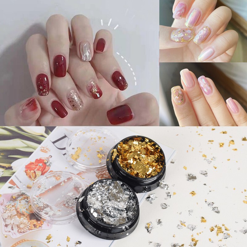 Nail art imported ultra-thin high-gloss gold and silver foil fragments Nail Polish glue DIY decoration all-match tin foil paper tear-free sticker Nail art imported ultra-thin high-gloss gold and silver foil fragments Nail Polish glue DIY decoration all-match tin foil paper tear-free sticker