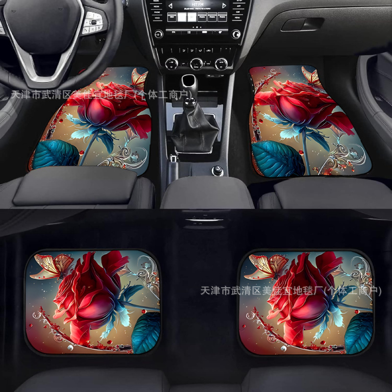 Cross-Border American car foot mat carpet four-piece stain-resistant floor mat rose skull Amazon TEMU foot mat wholesale