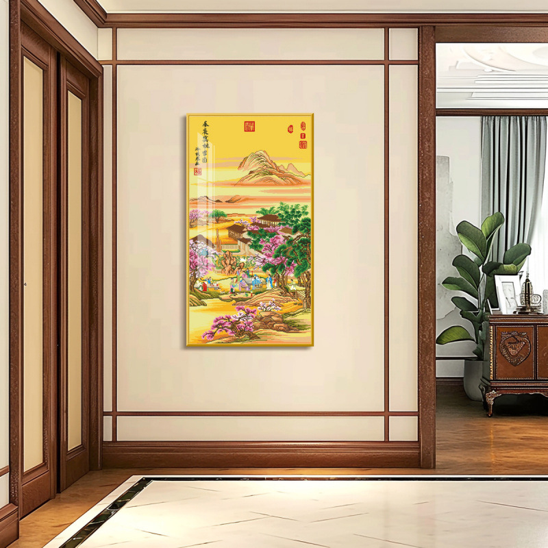 [Algodón importado] Mona Lisa Royal Cross Stitch Banquet de la noche de primavera Peach and Plum Garden Imagen Nueva sala de estar china Bordado completo