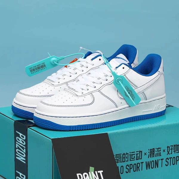 White and blue stitching