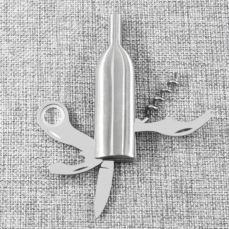 红酒瓶形户外开瓶器5开多功能不锈钢小刀五合一开瓶器礼品小工具