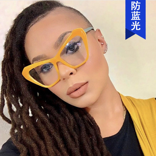 European and American cat eye color matching flat mirror anti-blue light  new large frame glasses frame simple and versatile fashionable polygon