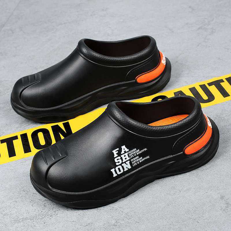 厨师鞋男秋季厨房上班防水防油工作鞋男士黑色干活劳保鞋厚底夏季