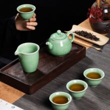 龙泉青瓷功夫茶具套装办公室一壶四杯茶壶茶杯陶瓷公道杯整套中式