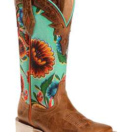 跨境外贸新款欧美女士复古骑士靴冬方头高筒时装靴花朵大码雪地靴