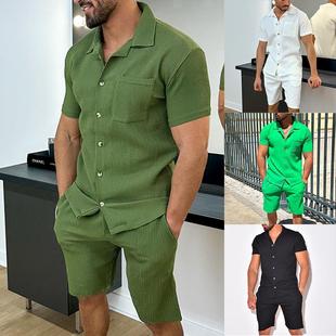 Sports set for leisure, universal clothing, 2024, European style, with short sleeve, full set