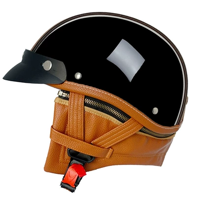 Cross-border Motorcycle Helmet Retro Half Helmet – Motosiklet kaskı (dəbilqə) - bright-black-orange-peel-s