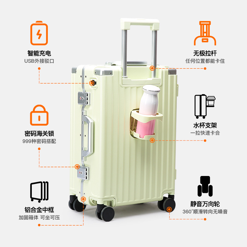 Equipaje PC maleta marco de aluminio caja de la carretilla rueda universal USB estudiante Masculino Femenino multi-función de la contraseña de 28 pulgadas Bo marca