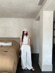 短款无袖背心上衣女夏季时尚气质套装休闲宽松显瘦阔腿长裤两件套