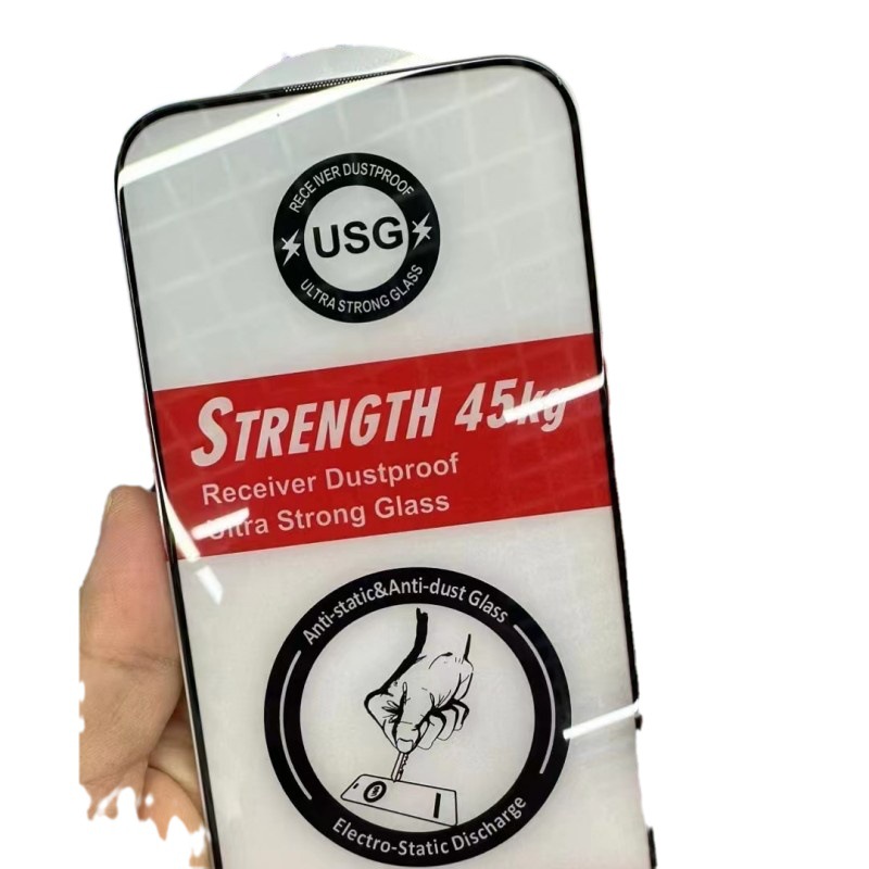 Adecuado para iPhone15Pro teléfono móvil templado película tres fuerte presión lateral 45g HD integrado a prueba de polvo neto de Apple 15plus