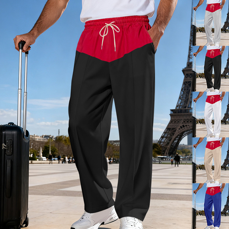 Cross-Border American-Style Autumn Men's Loose Trendy Casual Color-Blocked Superhero Commuter High Street Hip-Hop Straight-Leg Pants