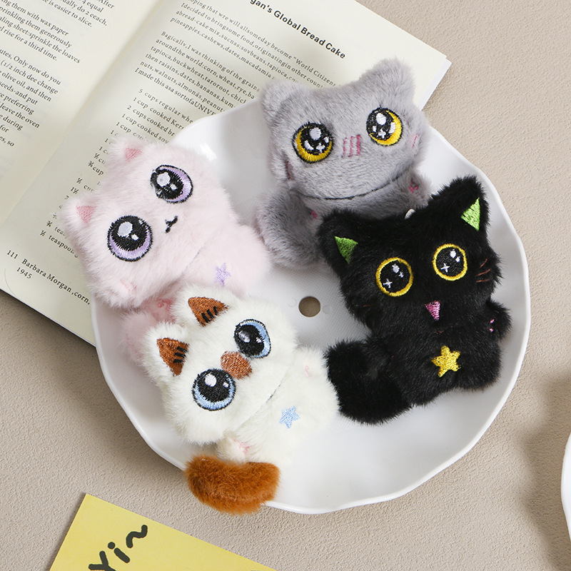 Plush squeaking little black cat doll student pendant couple personalized plush toy keychain lanyard phone chain accessory
