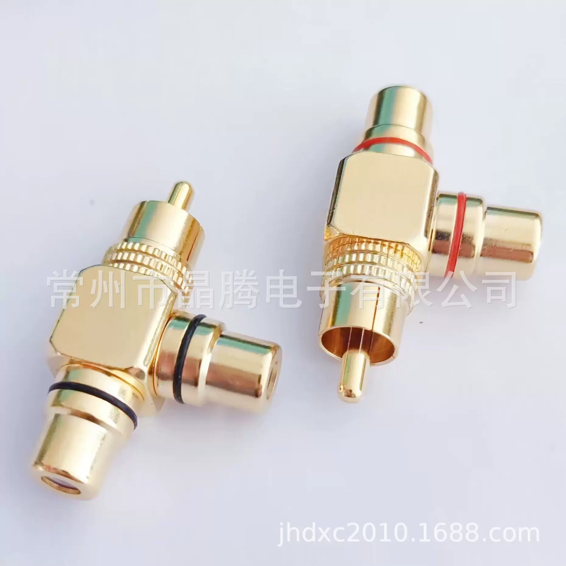 枪型莲花一分二转换头 全铜RCA公转2RCA母音频转接头 AV一分二