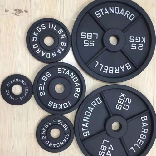 Household cast iron painted barbell plates large hole gym commercial weightlifting black four-bar Austrian dumbbell plates wholesale
