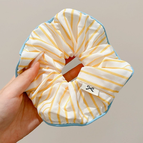 1# Yellow striped large intestine hair ring about 16cm