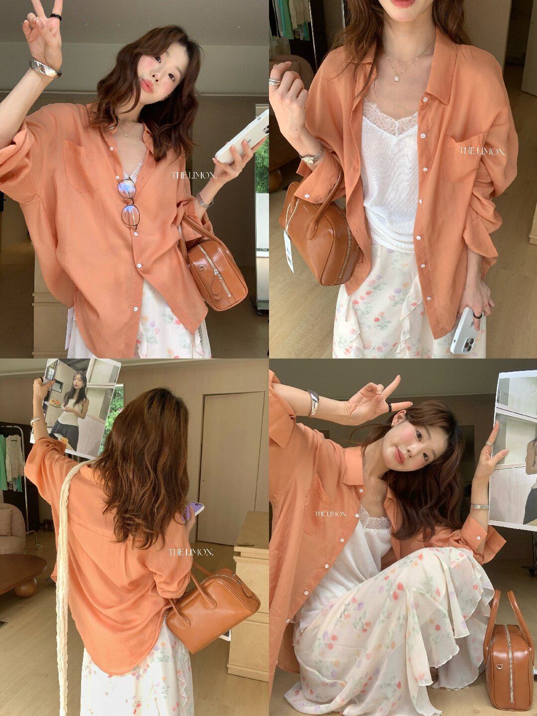Áo sơ mi nữ tay dài chất liệu tencel phong cách lười biếng ấm áp — Vàng nhạt, xanh lam, Xanh lá cây nhạtcolor, màu hồng chi tiết 68