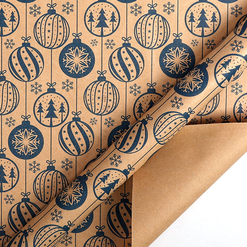 Papel de regalo navideño en rollo grande, éxito de ventas transfronterizo, papel kraft amarillo vintage ecológico para manualidades de árboles de Navidad.