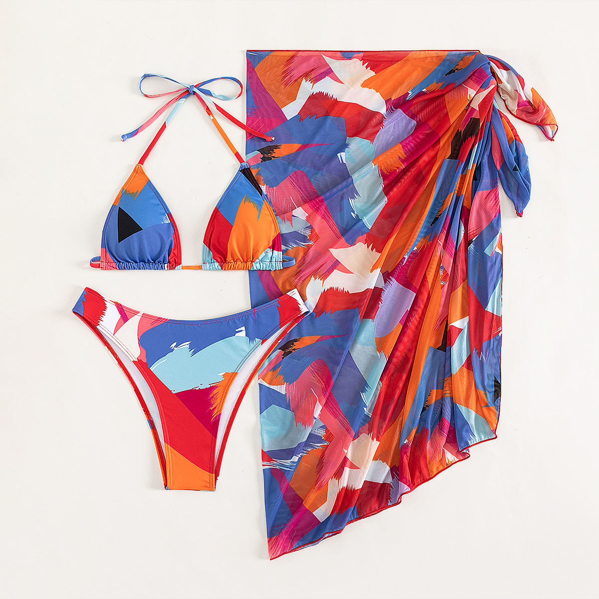 Women's Ditsy Floral Stripe 3 Pieces Set Bikinis Swimwear display picture 3