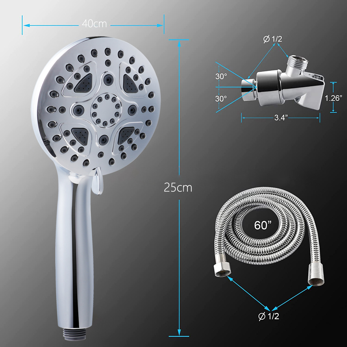 Bote de ducha de baño para el hogar europeo y americano transfronterizo, cabezal de ducha, cabezal de ducha presurizado con 7 funciones