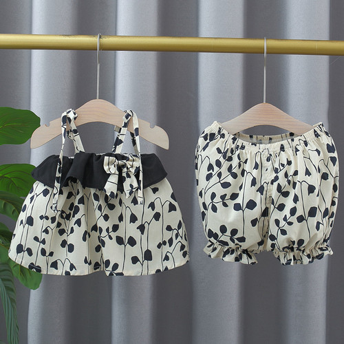 2024 Summer New Arrival Baby Girls' Strappy Ruffled 2-piece Set Floral Pattern Fashionable Ins Style for Export