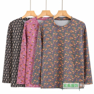 Floral Velvet Thermal Top, Skin-Friendly Velvet Printed Warm Loose-Fitting Plus-Size Comfortable Artistic Retro Style for Mothers