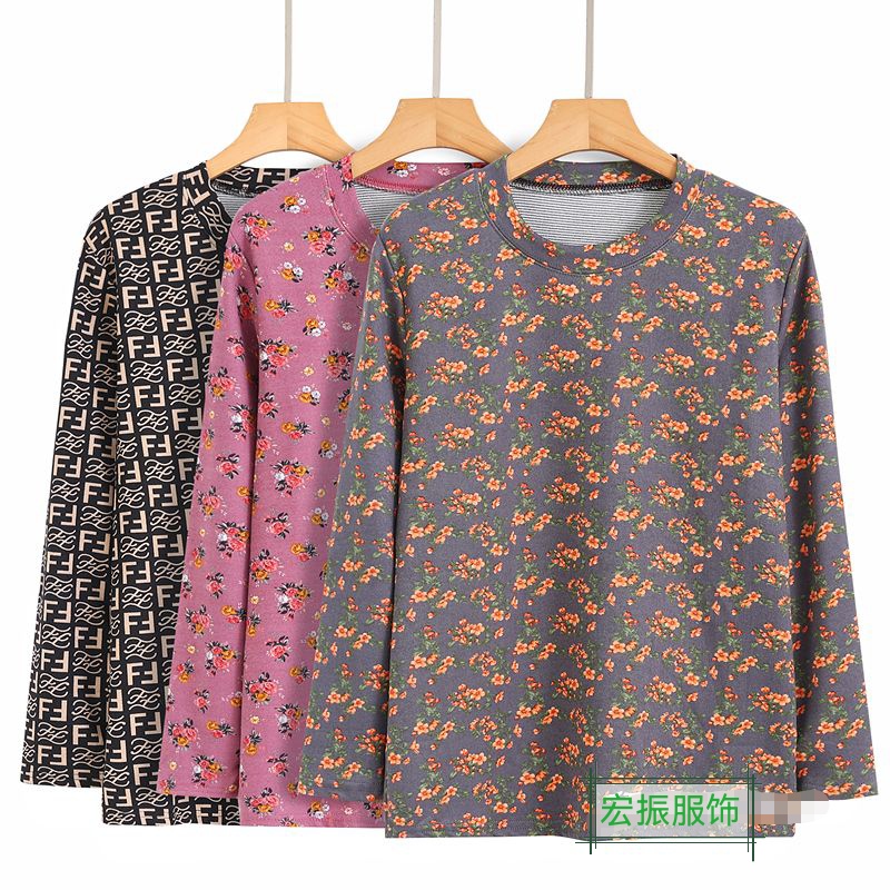 Floral Velvet Thermal Top with Print, Warm and Loose-Fitting, Plus-Size, Comfortable for Moms, Artistic Retro Style, Versatile Floral Velvet Thermal Top with Print, Warm and Loose-Fitting, Plus-Size, Comfortable for Moms, Artistic Retro Style, Versatile