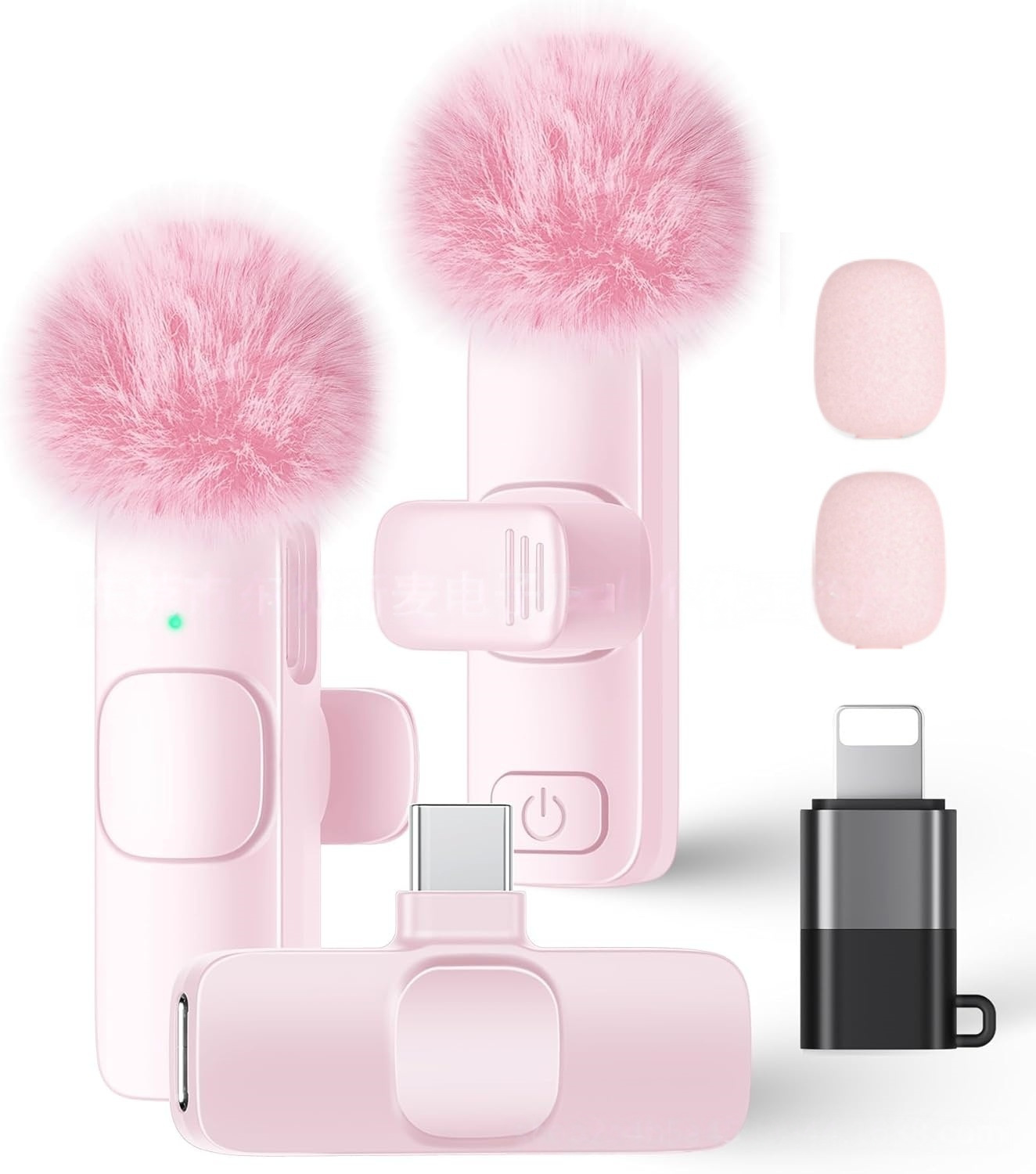 Pink K9 Dual-Type C Interfaz Android + Adaptador de Apple + 2 bolas de pelo rosa