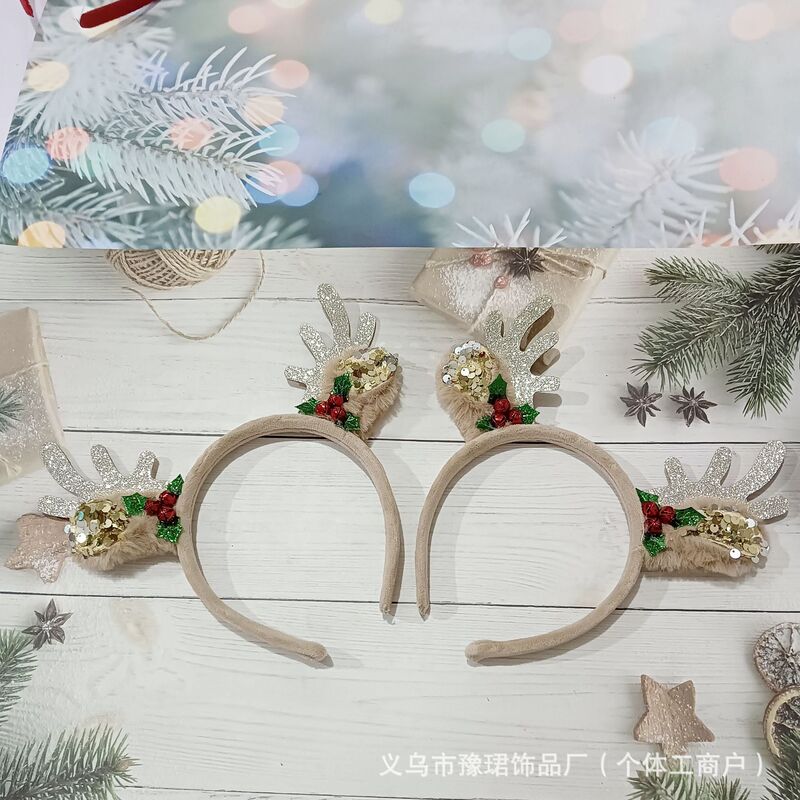 2025新款圣诞节鹿角亮片发箍活动聚会派对麋鹿节日装扮发饰个性可|undefined