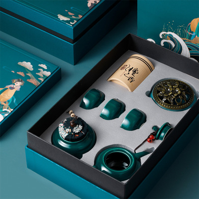 批發國潮陶瓷香爐茶具套裝檀香禮盒節日禮品年會活動禮品定制logo