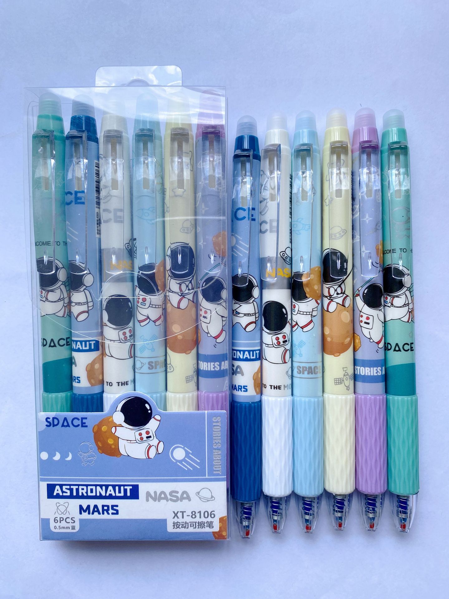 Nuevo lápiz de empuje borrable pluma de gel de dibujos animados de aspecto alto cristal azul Mo fácil de limpiar estudiante de la escuela primaria ST pluma de gel azul borrable