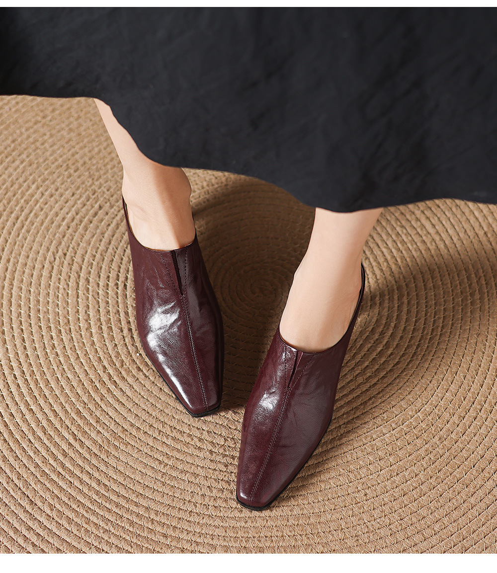 Sandal nữ bít mũi cao gót thô 5 cm, da bò mùa xuân hè — đen chi tiết 16