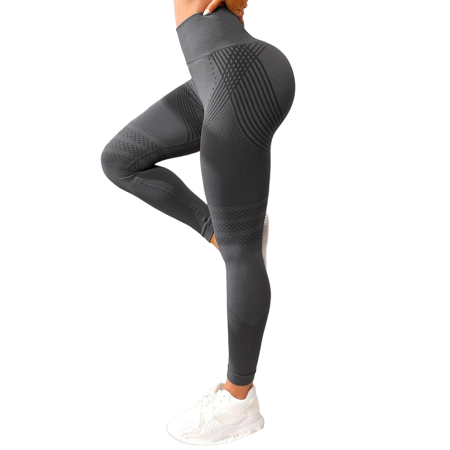 Sports Yoga Pants Women's Fitness Pants One-piece Woven Rib High Waist Knitted High Elastic Cyber Popular Peach Hip Leggings