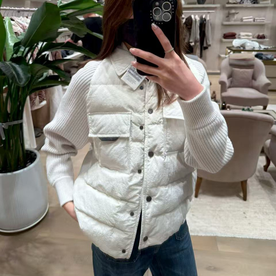 【现货】BC羊绒针织长袖拼接白鹅羽绒服轻薄保暖外套休闲百搭上衣