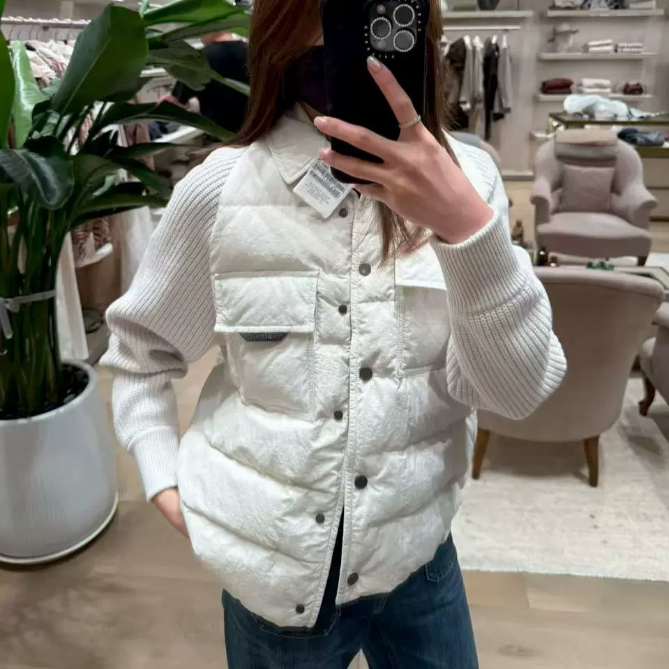 【现货】BC羊绒针织长袖拼接白鹅羽绒服轻薄保暖外套休闲百搭上衣