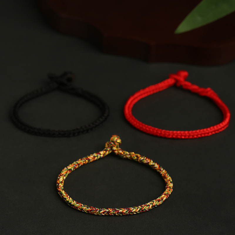 Nudo año de nacimiento de dragón rojo cuerda pulsera rata año amarillo oro suerte cuentas tejida a mano pulsera de cuerda colorida al por mayor