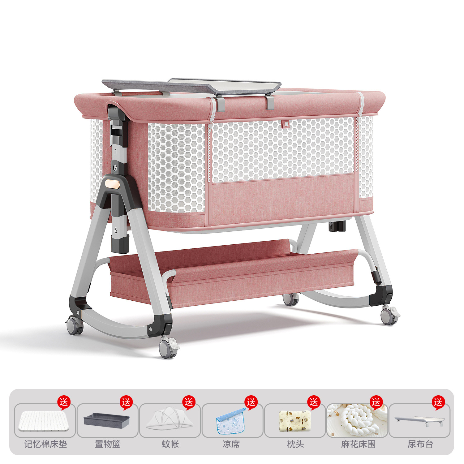 Cama de bebé móvil portátil cuna cama plegable multifuncional BB cama para recién nacidos empalme cama grande