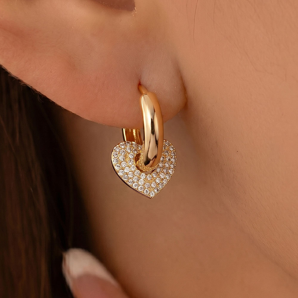 Zircon Heart Earrings Full Set Trendy Artistic Retro Niche Design Simple Peach Heart Earrings And Ear Clips Jewelry_voghion.com