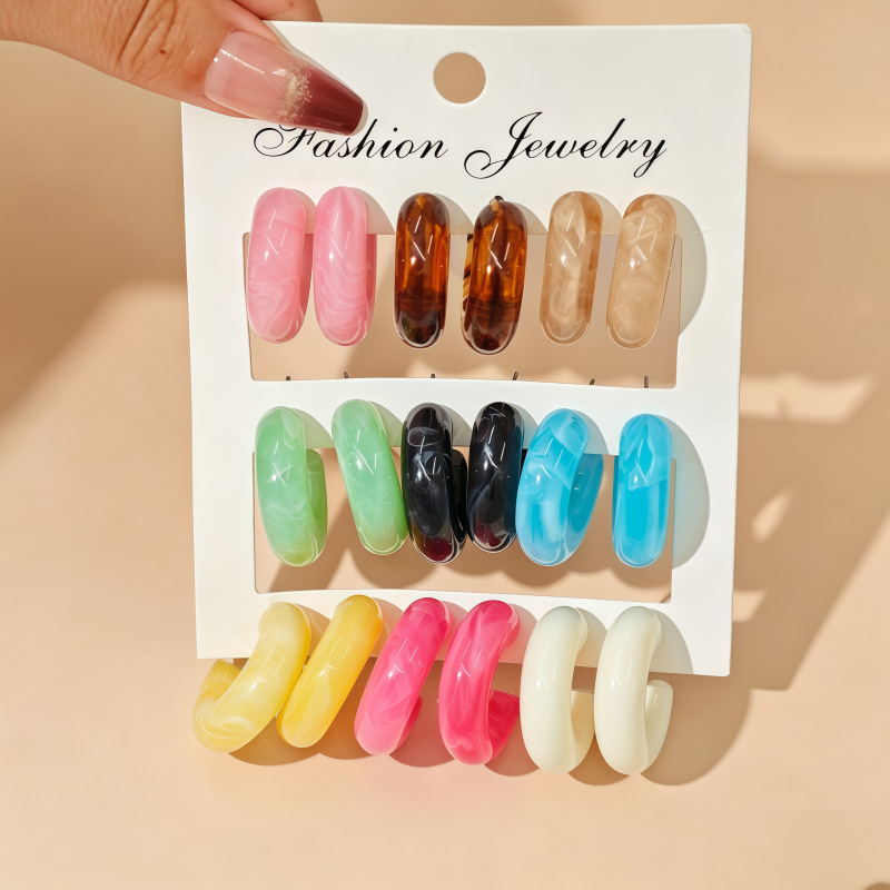 European and American Cross-Border Colorful Acrylic Earrings Set for Women Creative Handmade Exaggerated Dopamine Large Earrings Wholesale