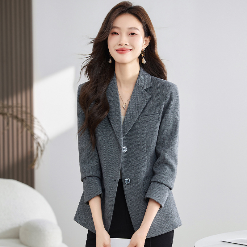 Grey Dress Suit Jacket Women's Autumn and Winter New Elegant High-end Sense Slim-fit Slim-fit Strong Small Suit