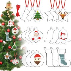 クリスマス透明アクリル空白装飾品diy赤いリボン付きクリスマスツリーパーティー吊り工芸品