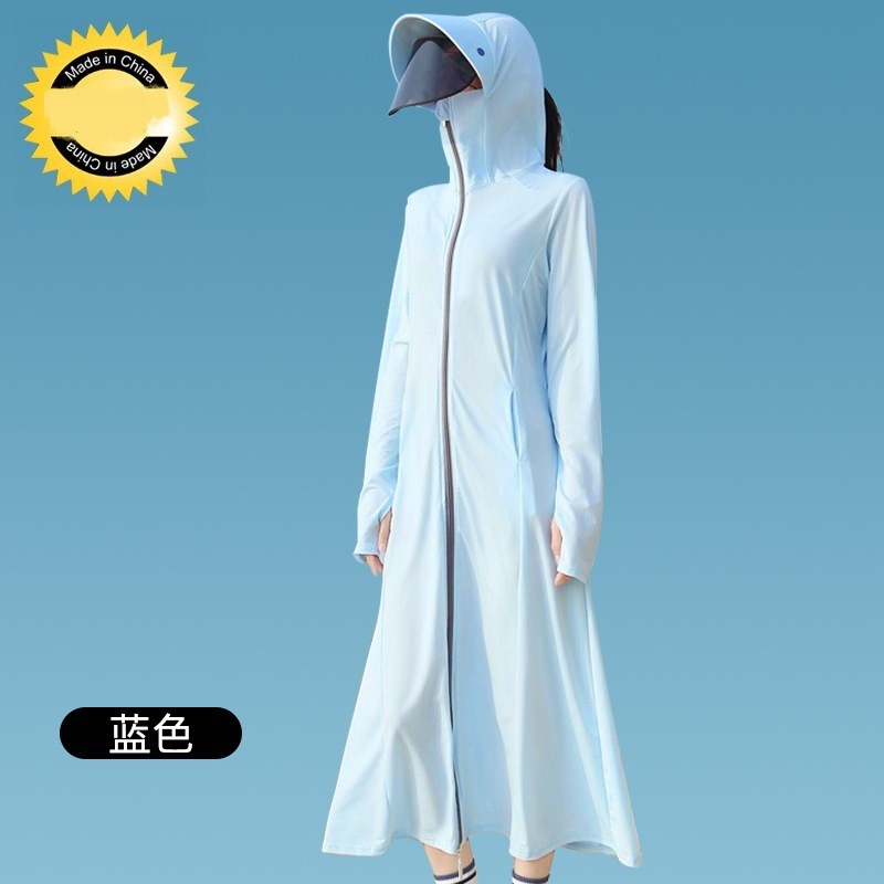 女士防晒衣长款夏季防紫外线冰丝大帽檐透气防晒衣服|undefined