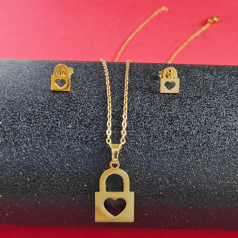 Fashion Heart Shape Titanium Steel Plating Earrings Necklace