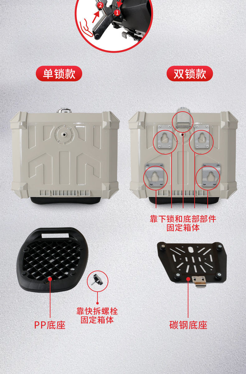 Suitable for modification and decoration of Maverick MT electric motorcycle tail box accessories, non-aluminum alloy, large capacity, quick-release PP box