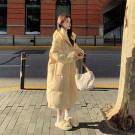 巨好看长版过膝鹅黄色连帽羽绒服女冬季2025新款白鸭绒气质厚外套