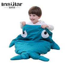 厂家直销大童鲨鱼睡袋抱被秋冬保暖童睡袋防踢被抱被推车睡袋